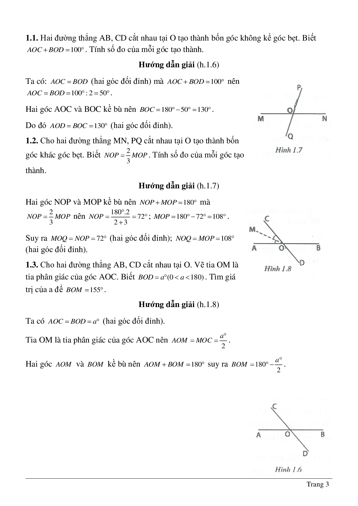 Bài tập hay nhất về Hai góc đối đỉnh hình học lớp 7 có lời giải (trang 3)