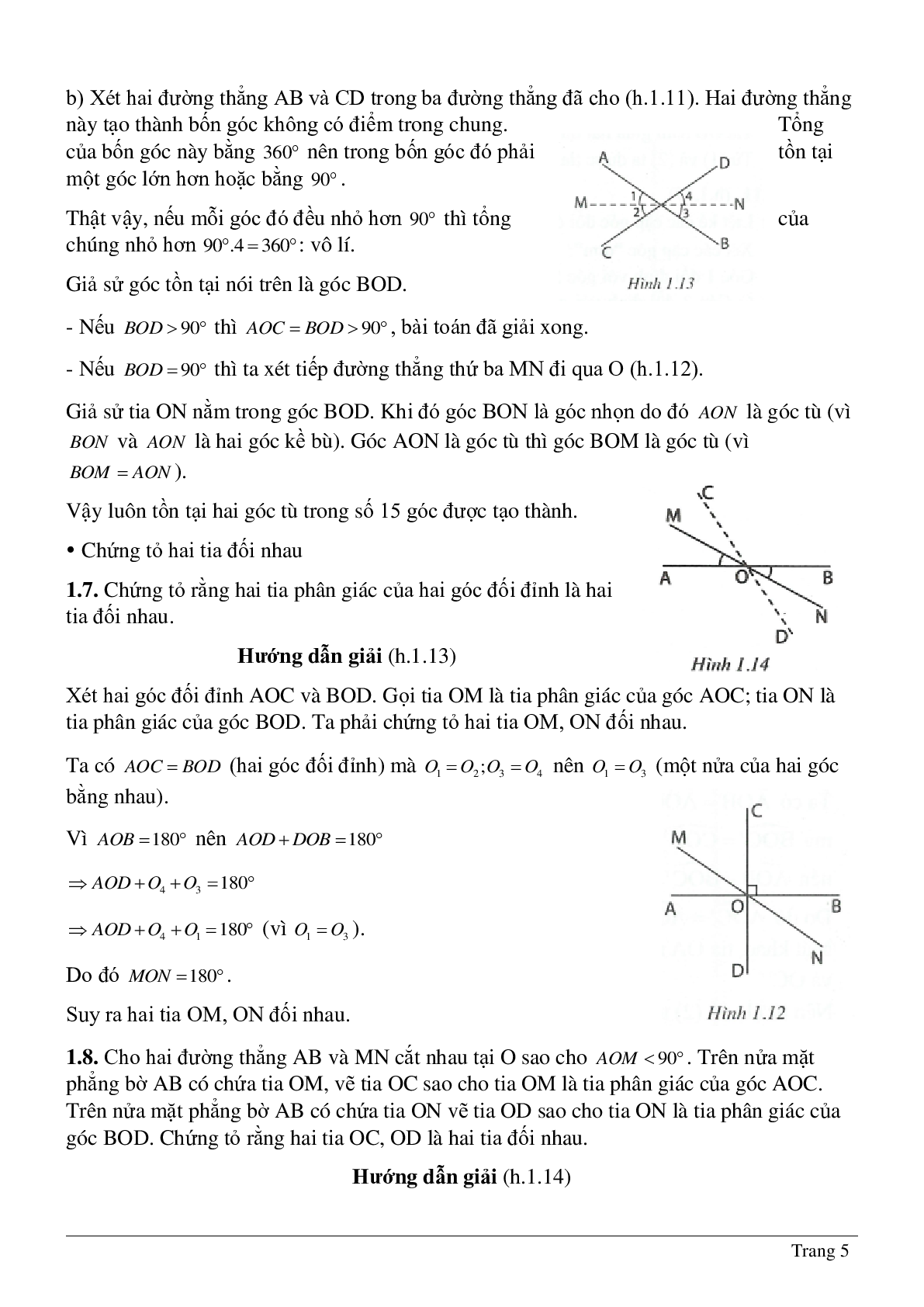 Bài tập hay nhất về Hai góc đối đỉnh hình học lớp 7 có lời giải (trang 5)