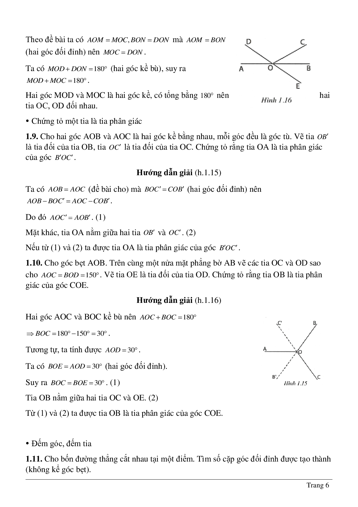 Bài tập hay nhất về Hai góc đối đỉnh hình học lớp 7 có lời giải (trang 6)
