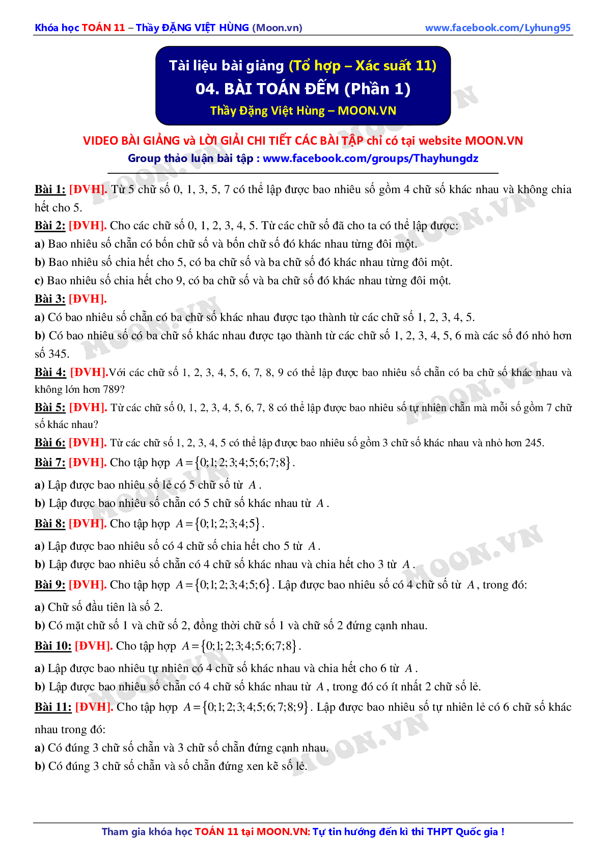 Chuyên đề Bài toán đếm môn Toán lớp 11 (trang 1)