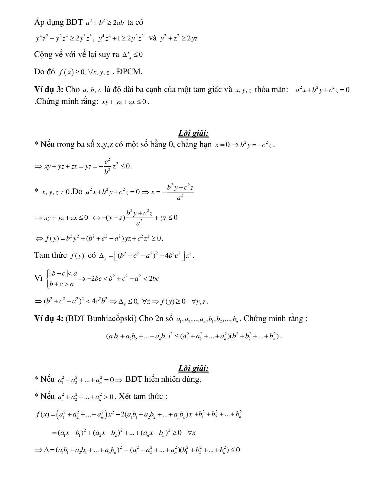 Bài tập ứng dụng tam thức bậc hai trong chứng minh bất đẳng thức Toán 10 (trang 2)