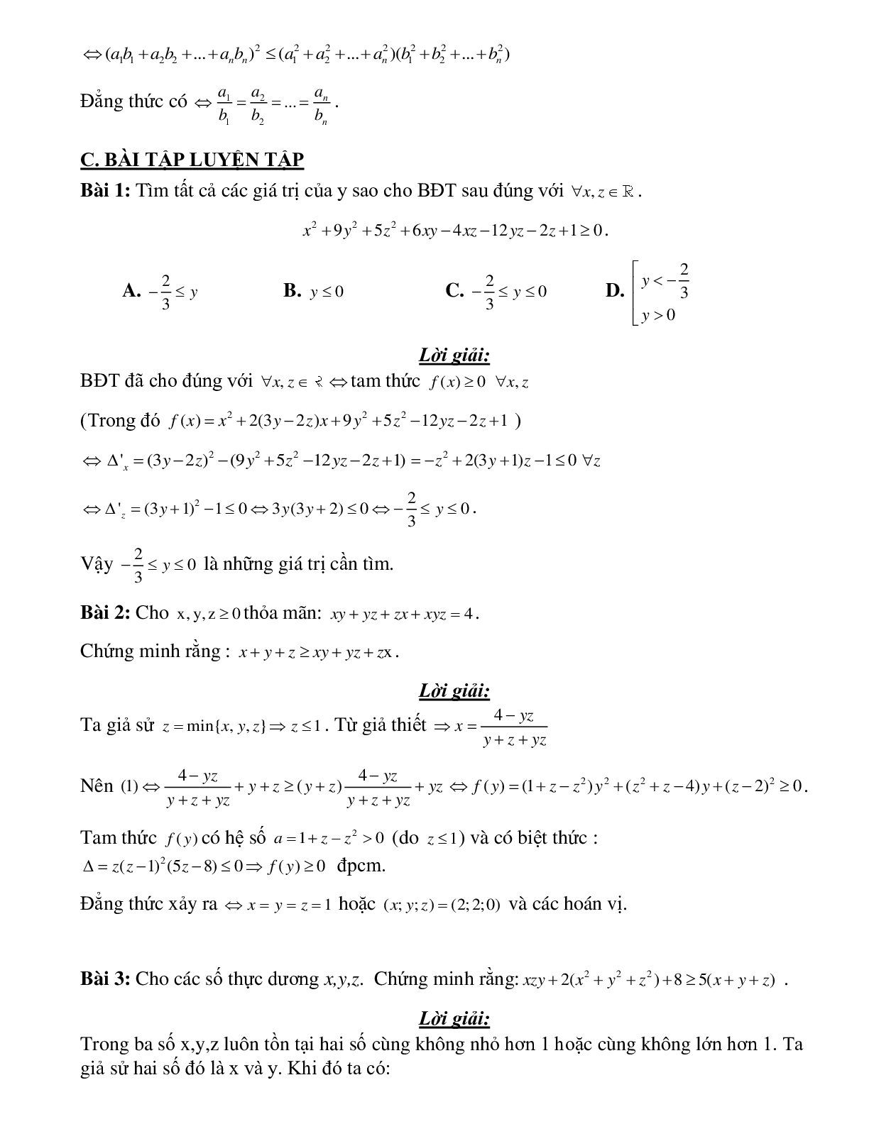 Bài tập ứng dụng tam thức bậc hai trong chứng minh bất đẳng thức Toán 10 (trang 3)