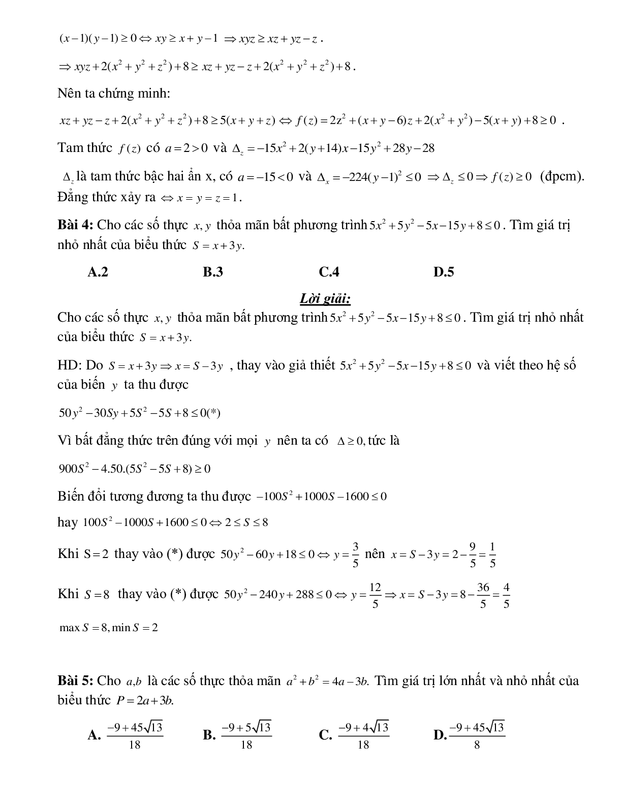 Bài tập ứng dụng tam thức bậc hai trong chứng minh bất đẳng thức Toán 10 (trang 4)