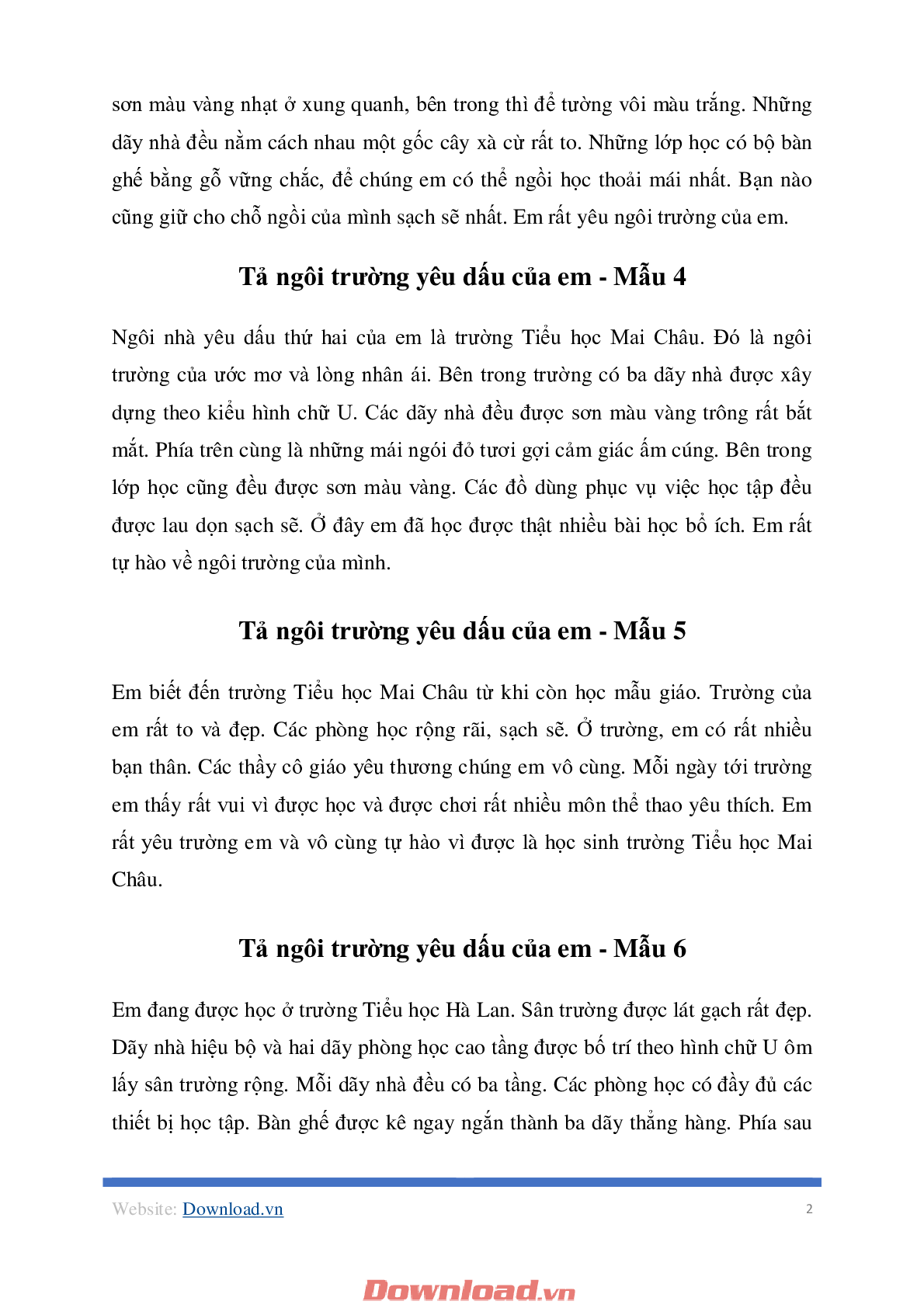 Mẫu bài văn lớp 2 về chủ đề Tả ngôi trường yêu dấu của em môn Tiếng Việt (18 mẫu) (trang 2)