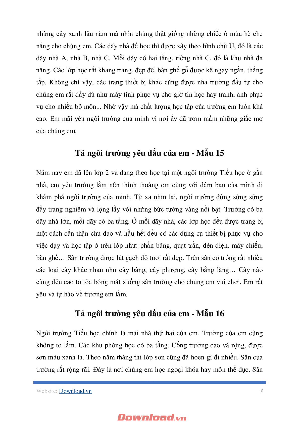 Mẫu bài văn lớp 2 về chủ đề Tả ngôi trường yêu dấu của em môn Tiếng Việt (18 mẫu) (trang 6)