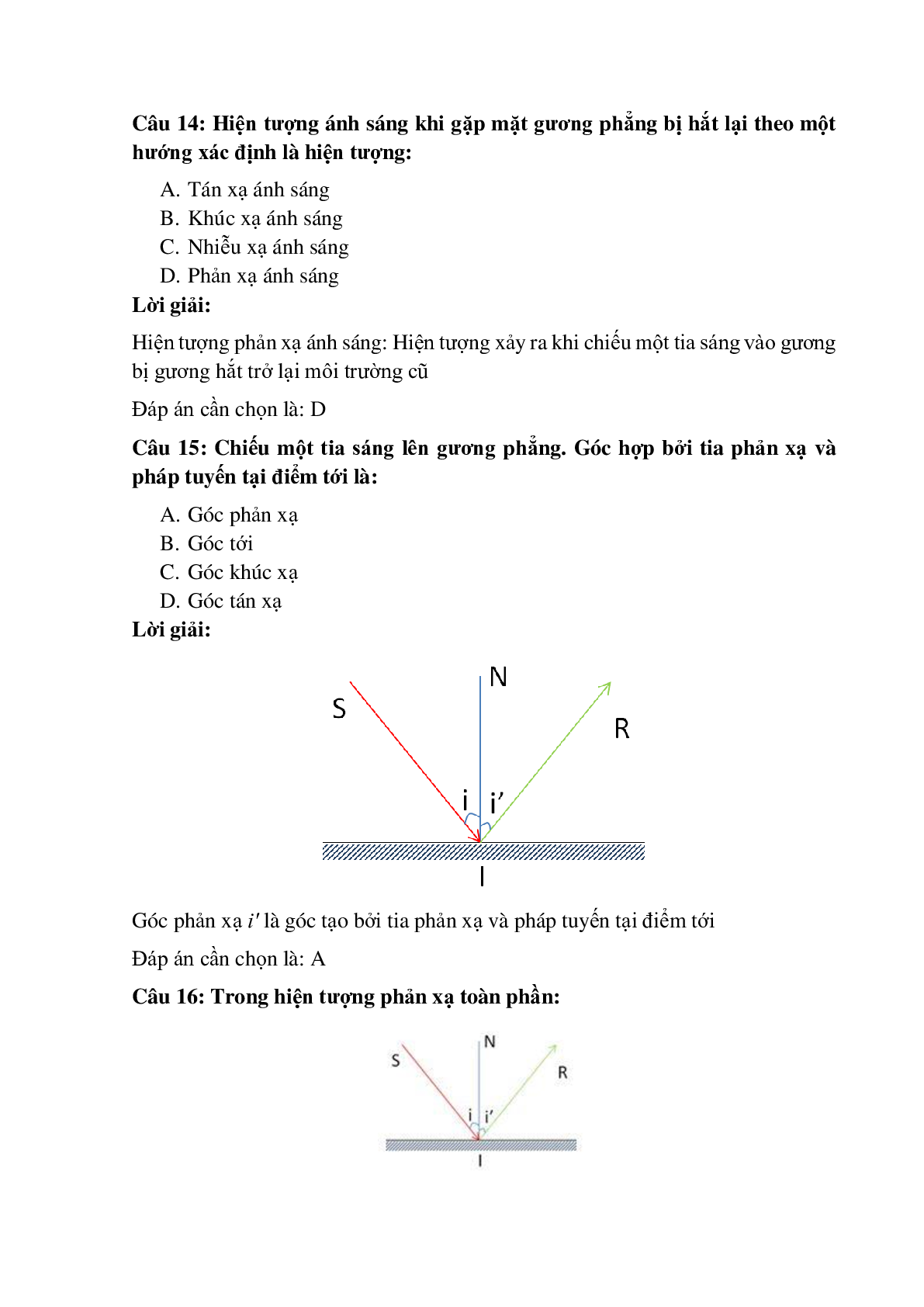 Trắc nghiệm Định luật phản xạ ánh sáng có đáp án – Vật lí lớp 7 (trang 7)