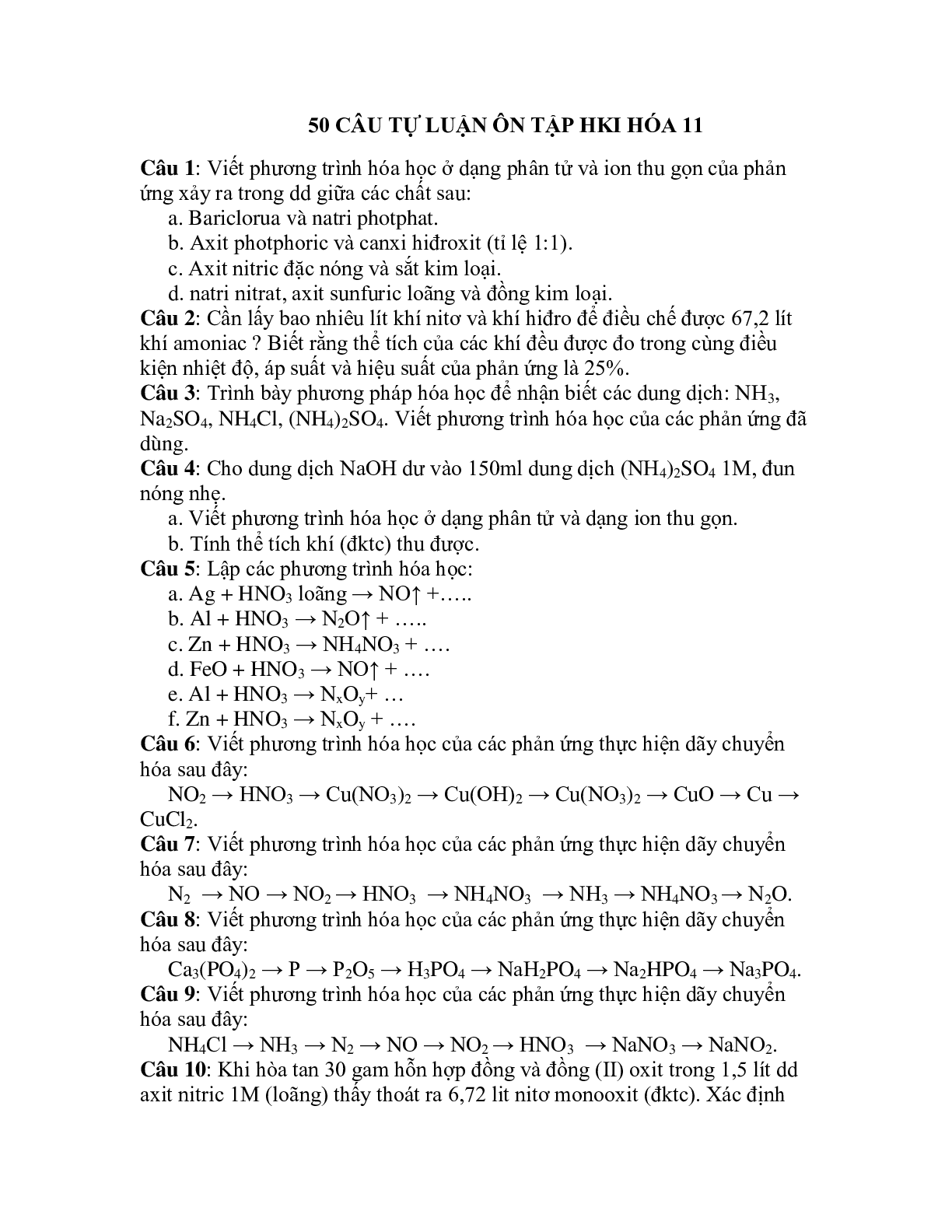 50 bài tập về ôn tập HK 2 lớp 11 chọn lọc (trang 1)
