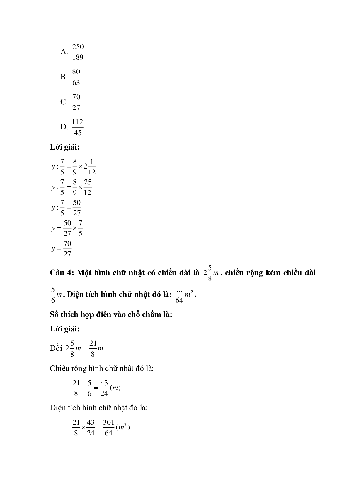 10 câu Trắc nghiệm Luyện tập chung về phân số và hỗn số có đáp án 2023 – Toán lớp 5 (trang 2)
