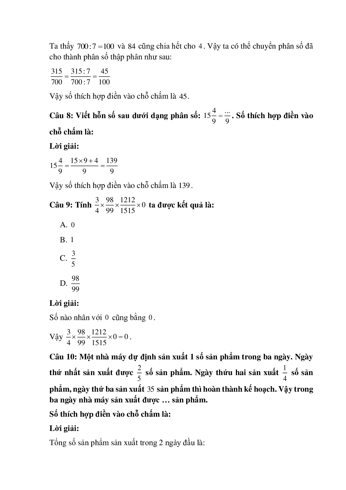 10 câu Trắc nghiệm Luyện tập chung về phân số và hỗn số có đáp án 2023 – Toán lớp 5 (trang 5)