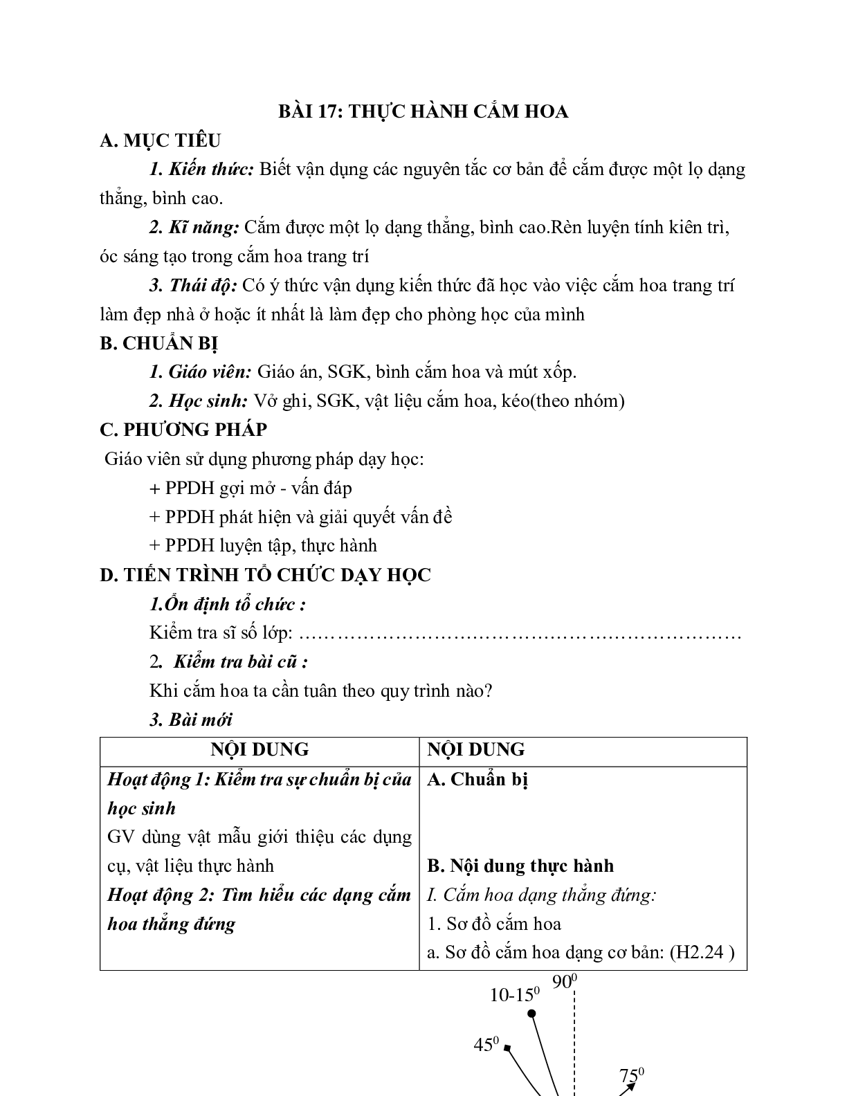 GIÁO ÁN CÔNG NGHỆ 6 BÀI 17: THỰC HÀNH CẮM HOA MỚI NHẤT – CV5512 (trang 1)