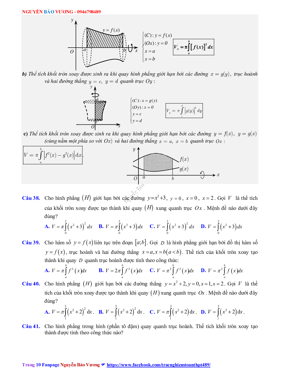 Phương pháp giải về Ứng dụng tích phân 2023 (lý thuyết và bài tập) (trang 10)