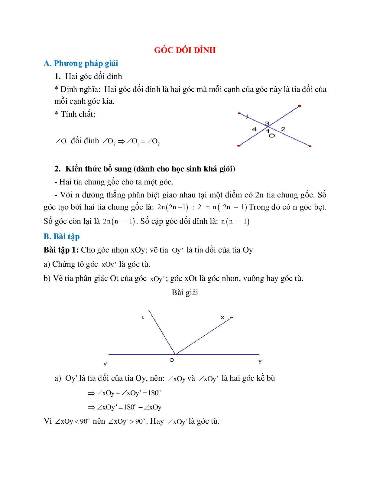 Góc đối đỉnh hình học lớp 7 (trang 1)
