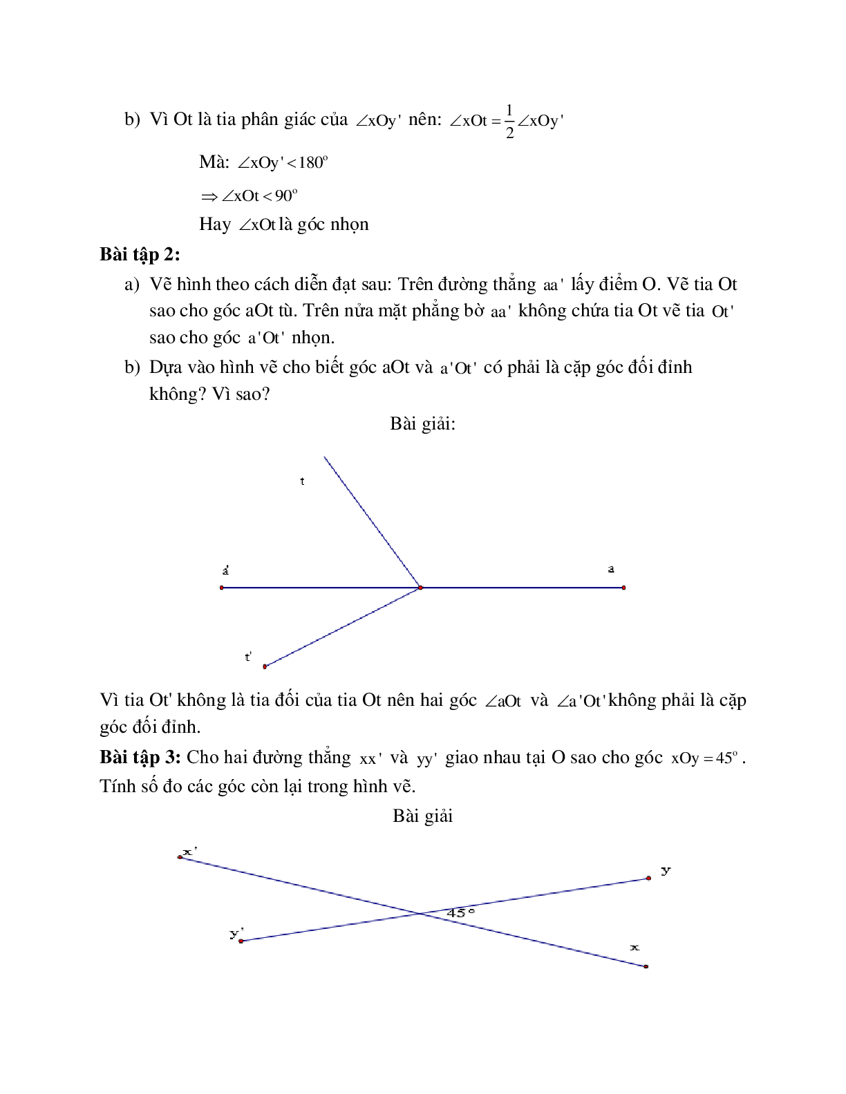 Góc đối đỉnh hình học lớp 7 (trang 2)