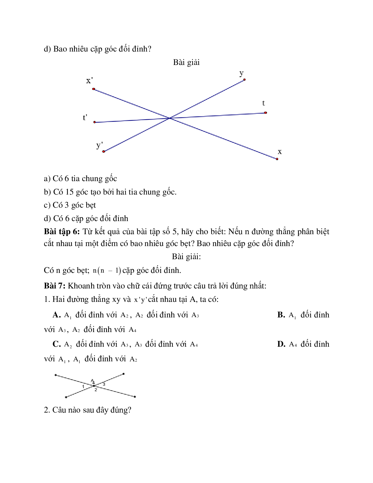 Góc đối đỉnh hình học lớp 7 (trang 4)