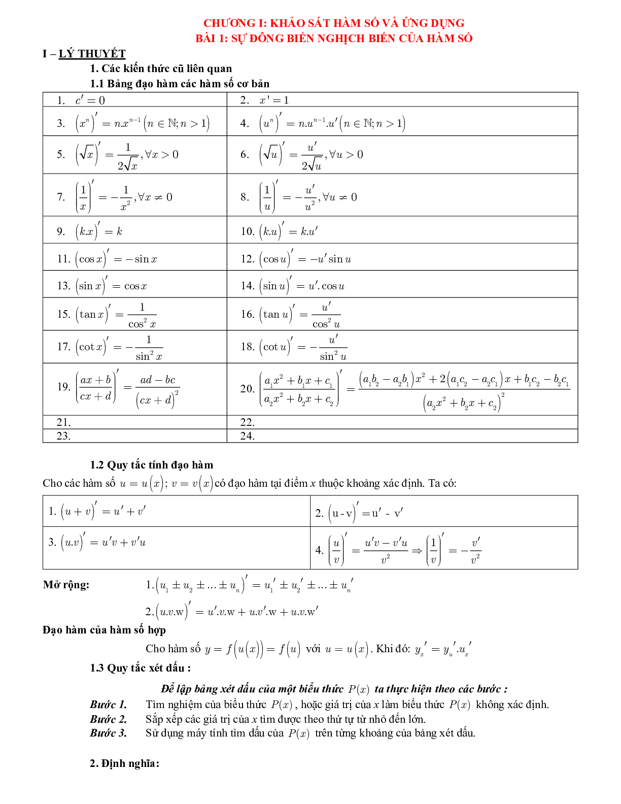 Lý thuyết và bài tập xét tính đơn điệu của hàm số ôn thi THPTQG (trang 1)