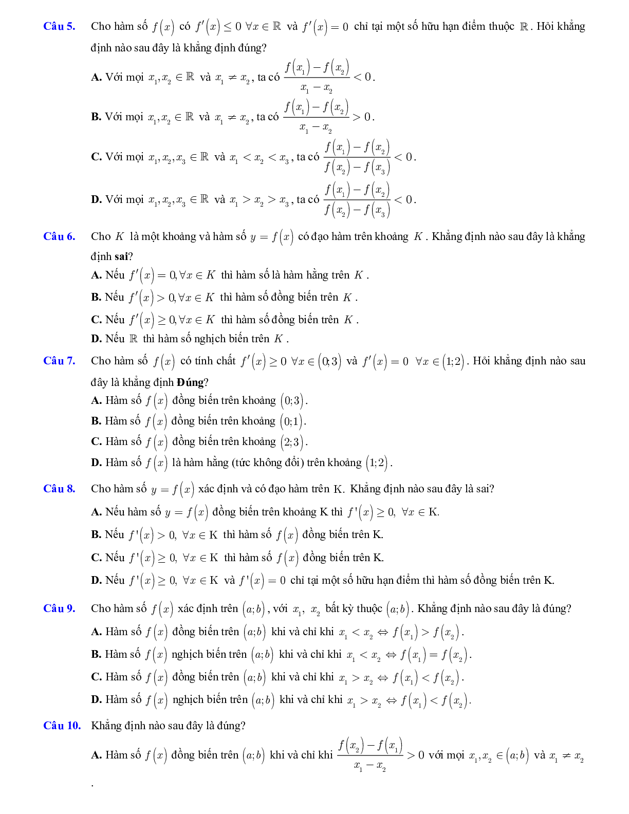 Lý thuyết và bài tập xét tính đơn điệu của hàm số ôn thi THPTQG (trang 3)