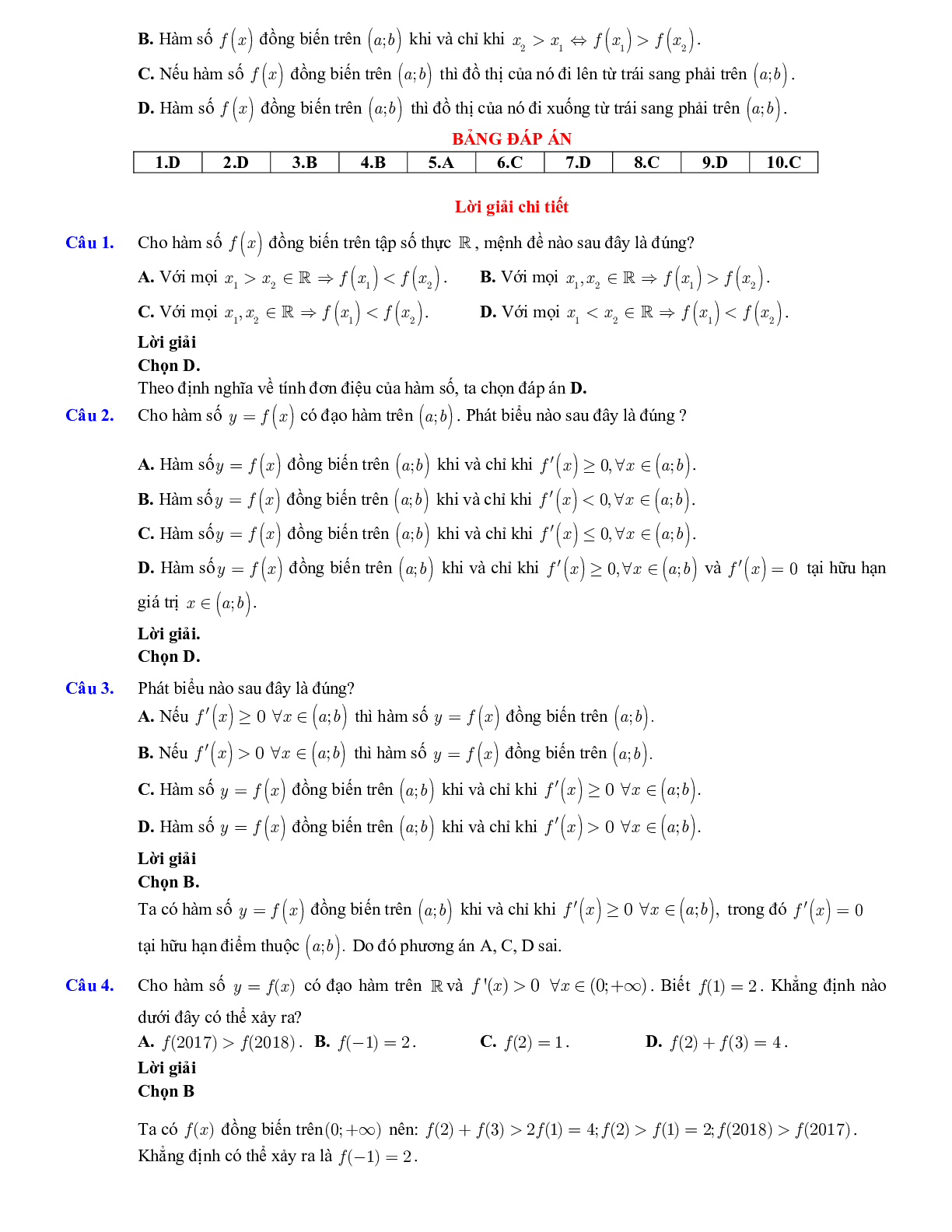 Lý thuyết và bài tập xét tính đơn điệu của hàm số ôn thi THPTQG (trang 4)