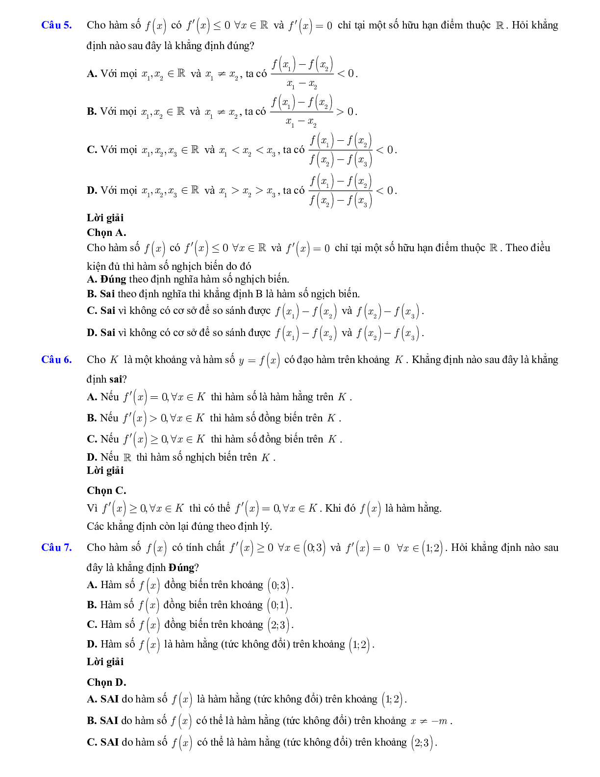 Lý thuyết và bài tập xét tính đơn điệu của hàm số ôn thi THPTQG (trang 5)