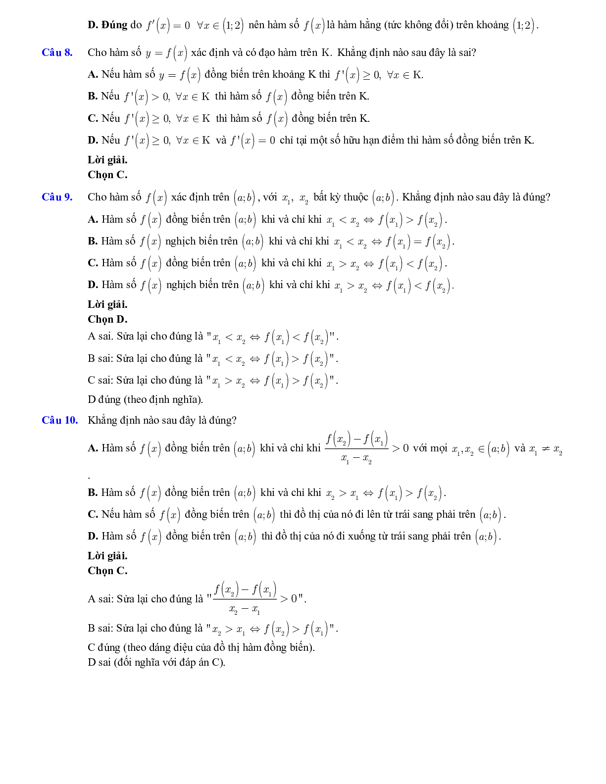 Lý thuyết và bài tập xét tính đơn điệu của hàm số ôn thi THPTQG (trang 6)
