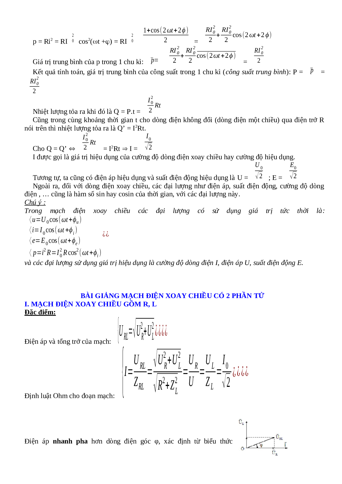 Lý thuyết, bài tập về Điện xoay chiều hay nhất - Vật lí 12 (trang 2)