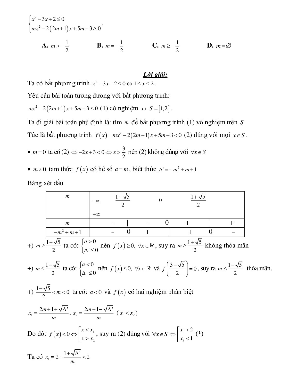 Bài tập giải hệ bất phương trình bậc hai một ẩn Toán 10 (trang 4)