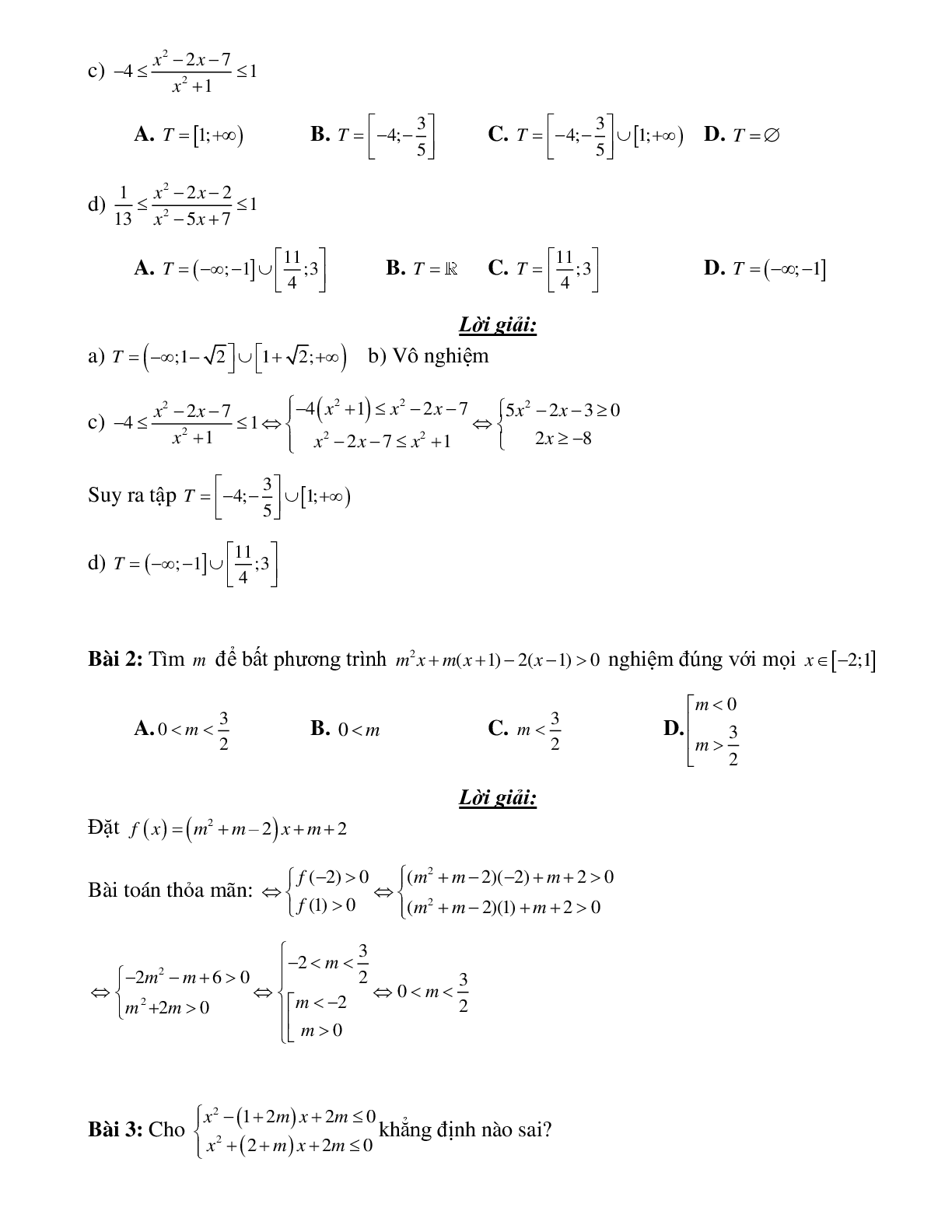 Bài tập giải hệ bất phương trình bậc hai một ẩn Toán 10 (trang 6)