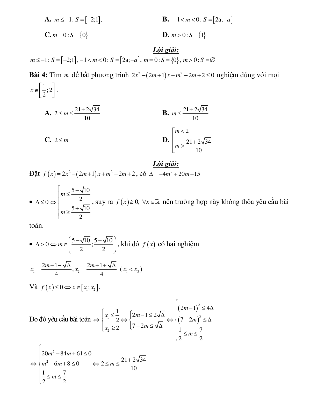 Bài tập giải hệ bất phương trình bậc hai một ẩn Toán 10 (trang 7)