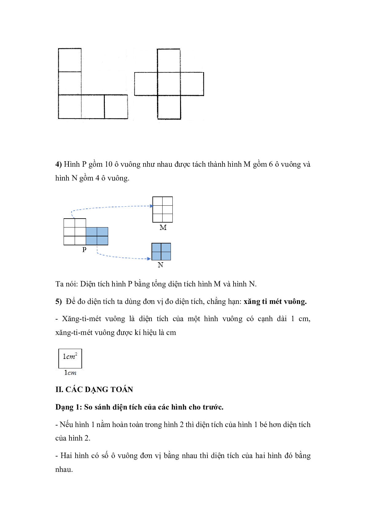 Lý thuyết Toán lớp 3: Diện tích của một hình - Đơn vị đo diện tích (trang 2)