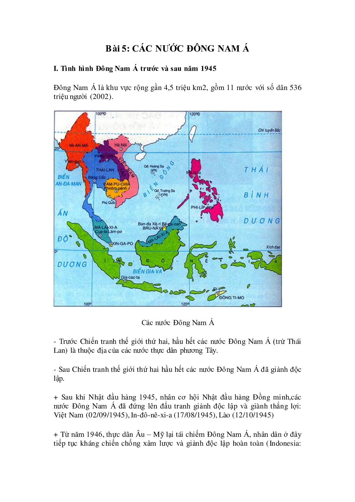 Lý thuyết Lịch sử 9: Bài 5: Các nước Đông nam á mới nhất (trang 1)