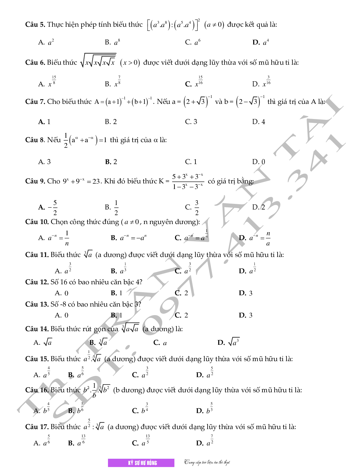 Chuyên đề Mũ - logarit môn Toán lớp 12 (trang 2)