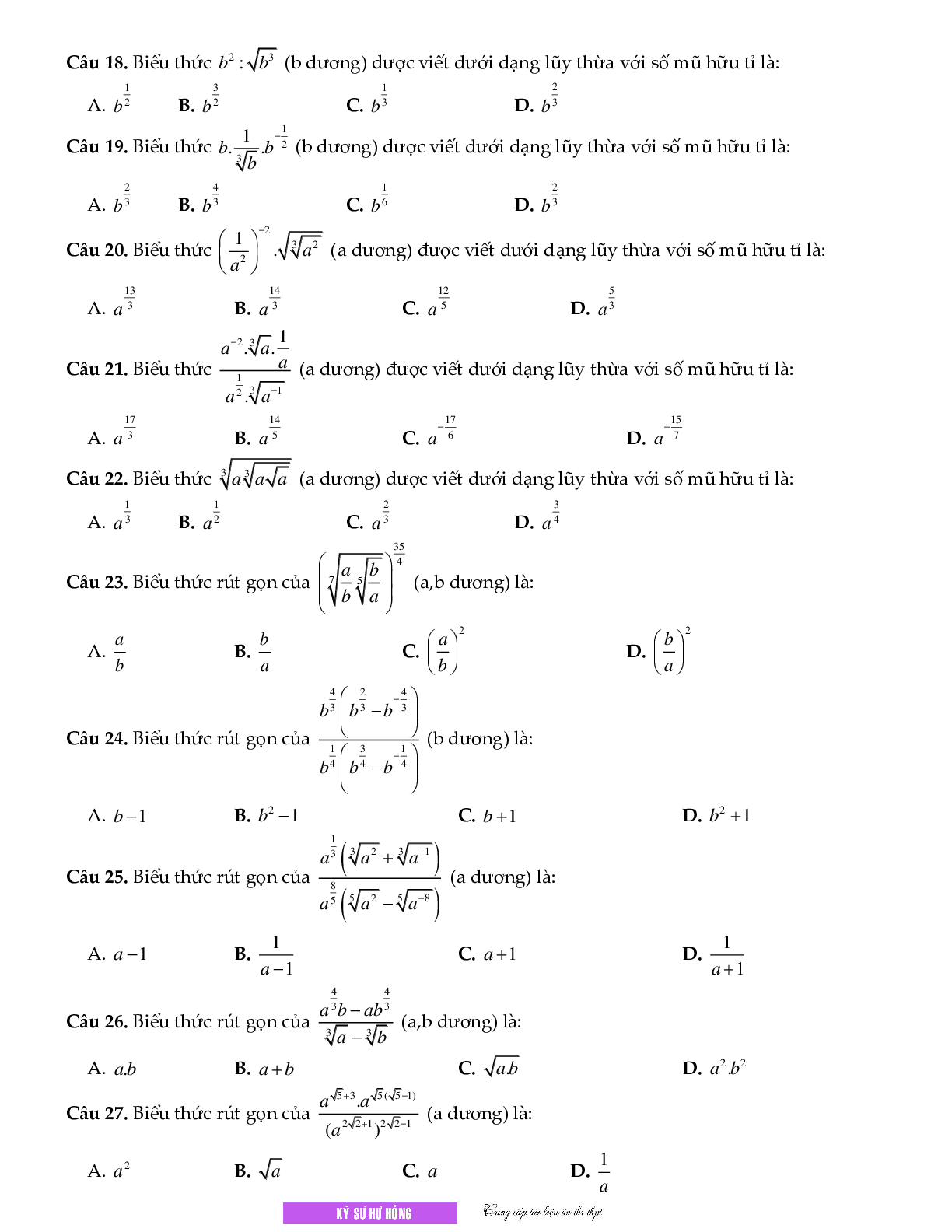 Chuyên đề Mũ - logarit môn Toán lớp 12 (trang 3)