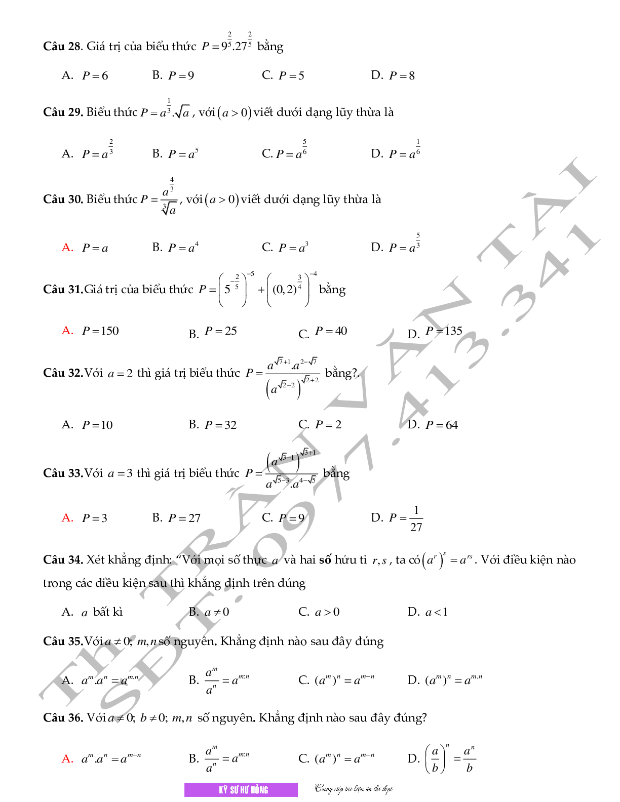 Chuyên đề Mũ - logarit môn Toán lớp 12 (trang 4)