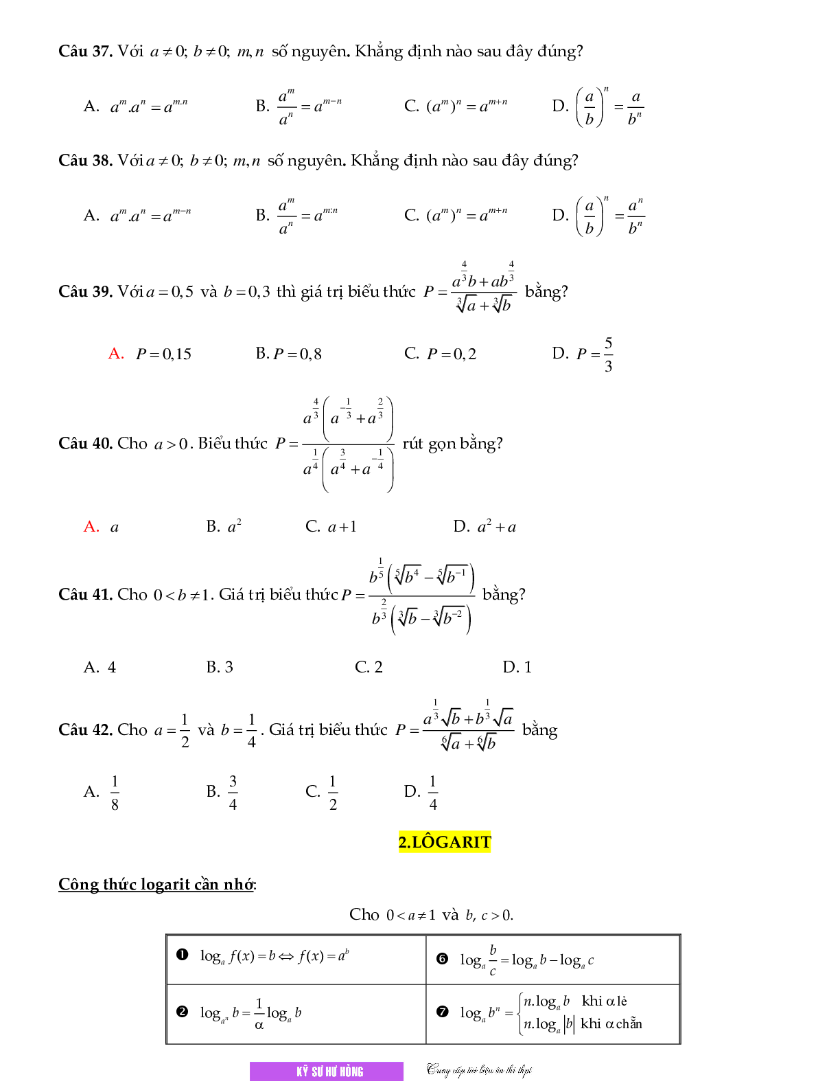 Chuyên đề Mũ - logarit môn Toán lớp 12 (trang 5)
