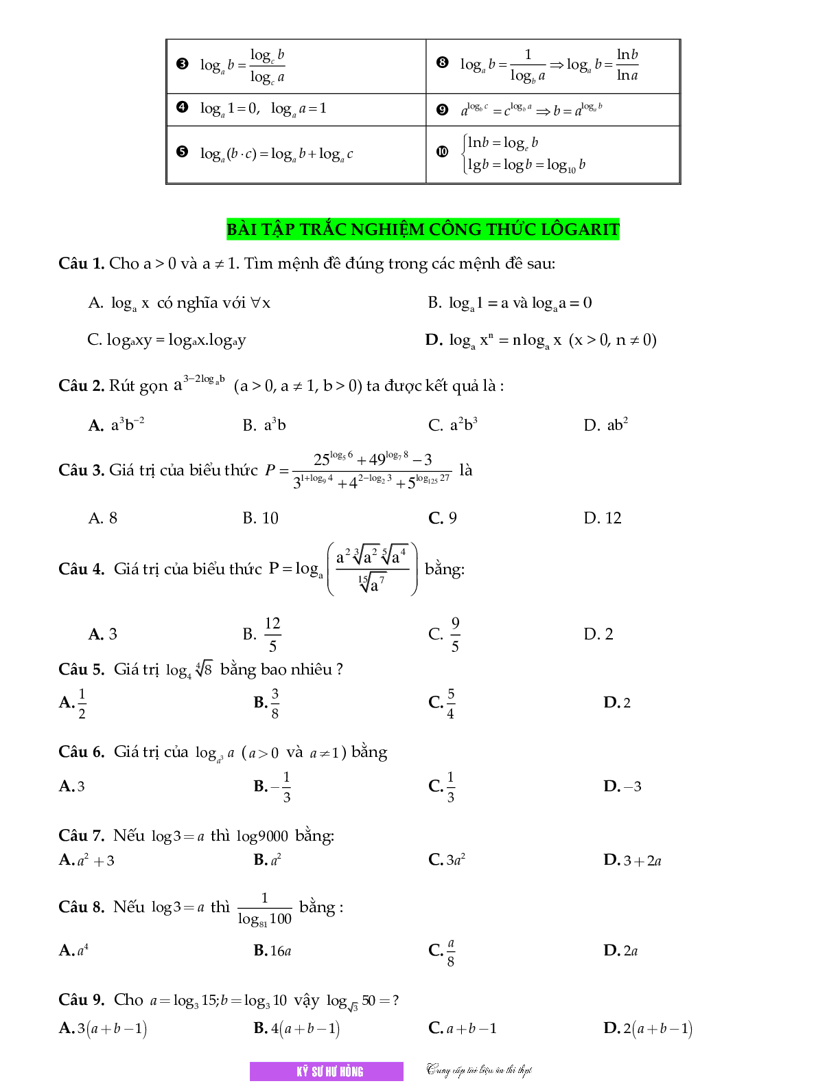 Chuyên đề Mũ - logarit môn Toán lớp 12 (trang 6)