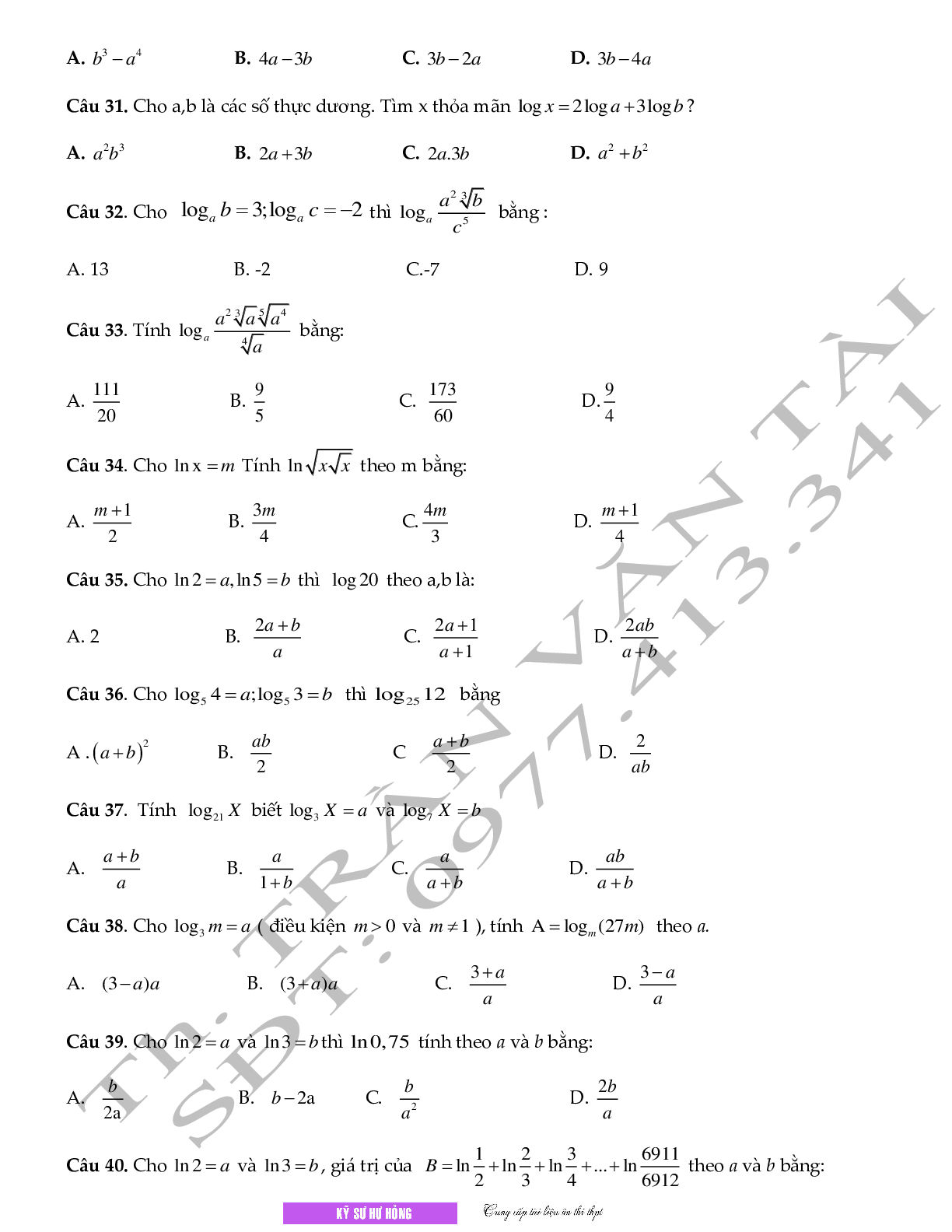 Chuyên đề Mũ - logarit môn Toán lớp 12 (trang 9)