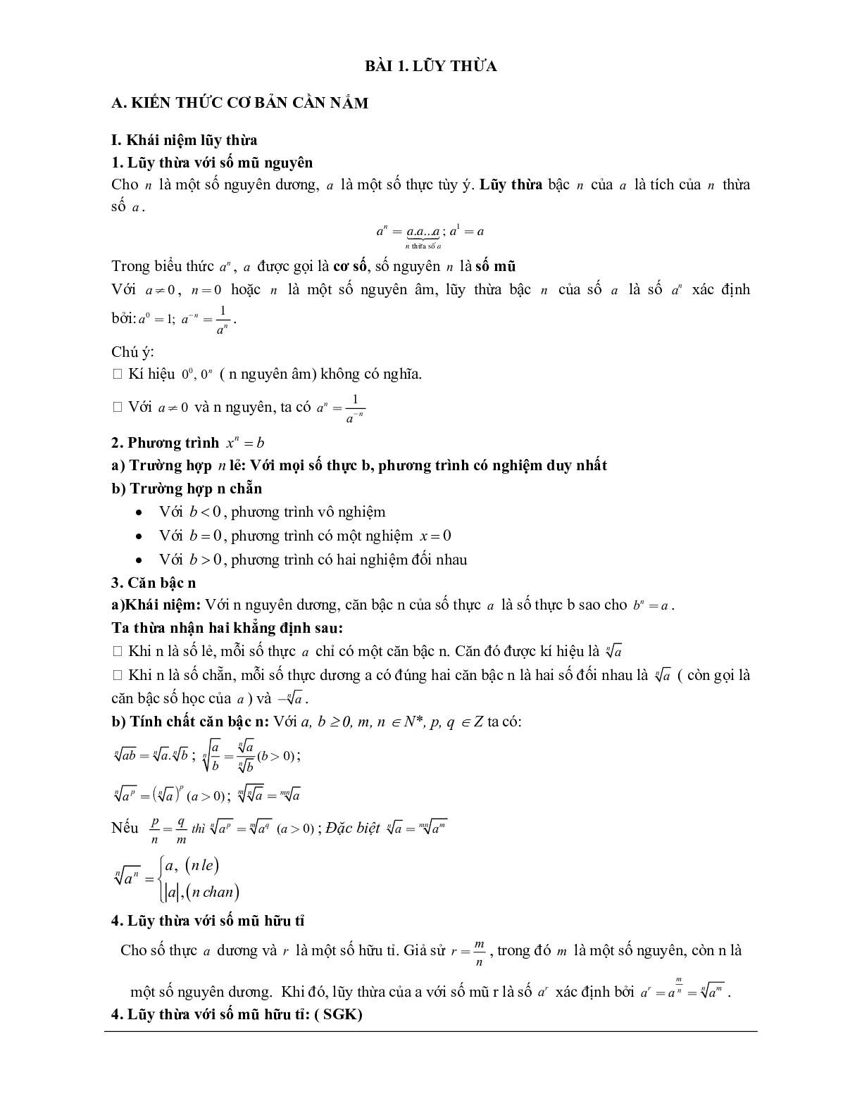 Các dạng bài tập vận dụng cao lũy thừa và hàm số lũy thừa (trang 1)