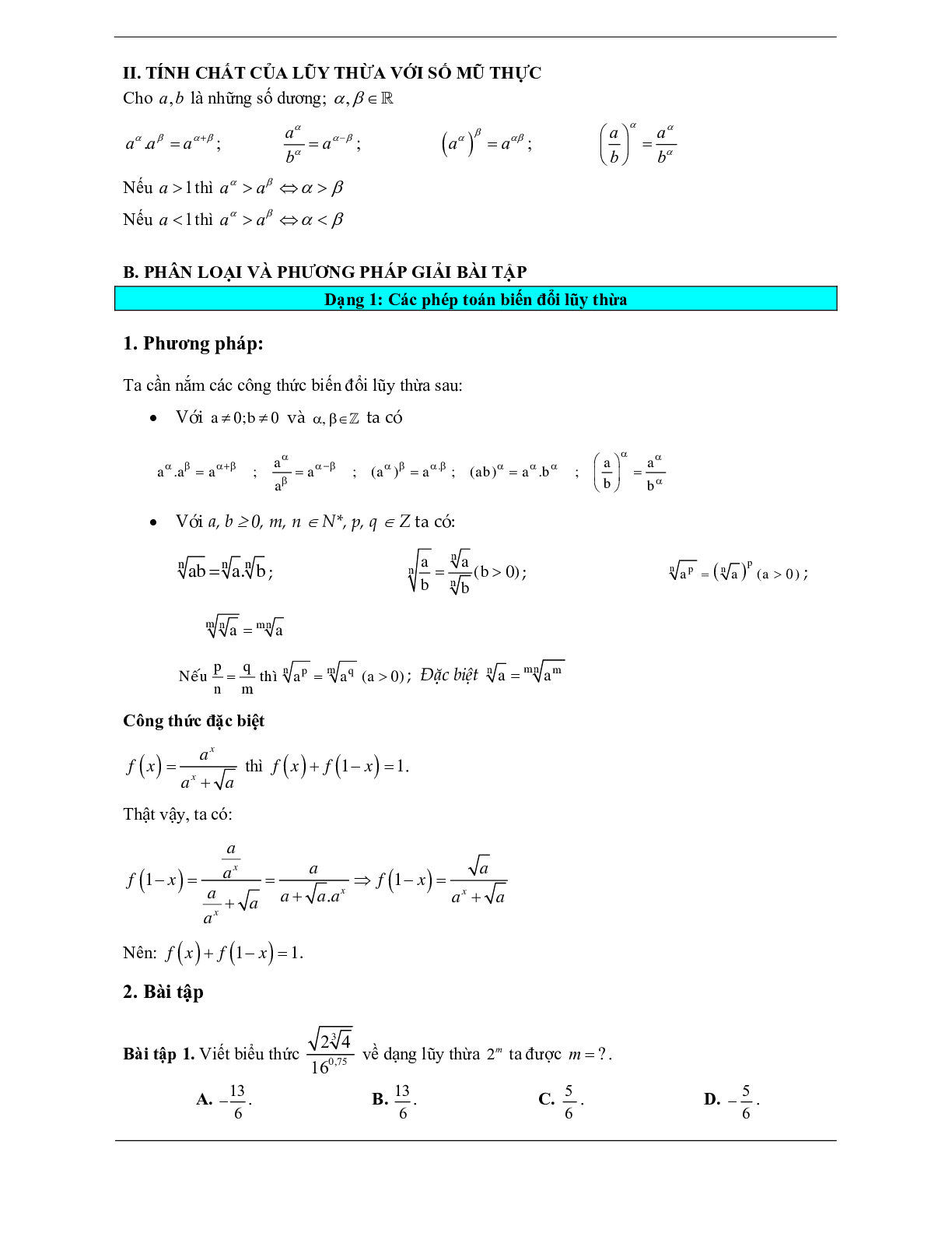 Các dạng bài tập vận dụng cao lũy thừa và hàm số lũy thừa (trang 2)