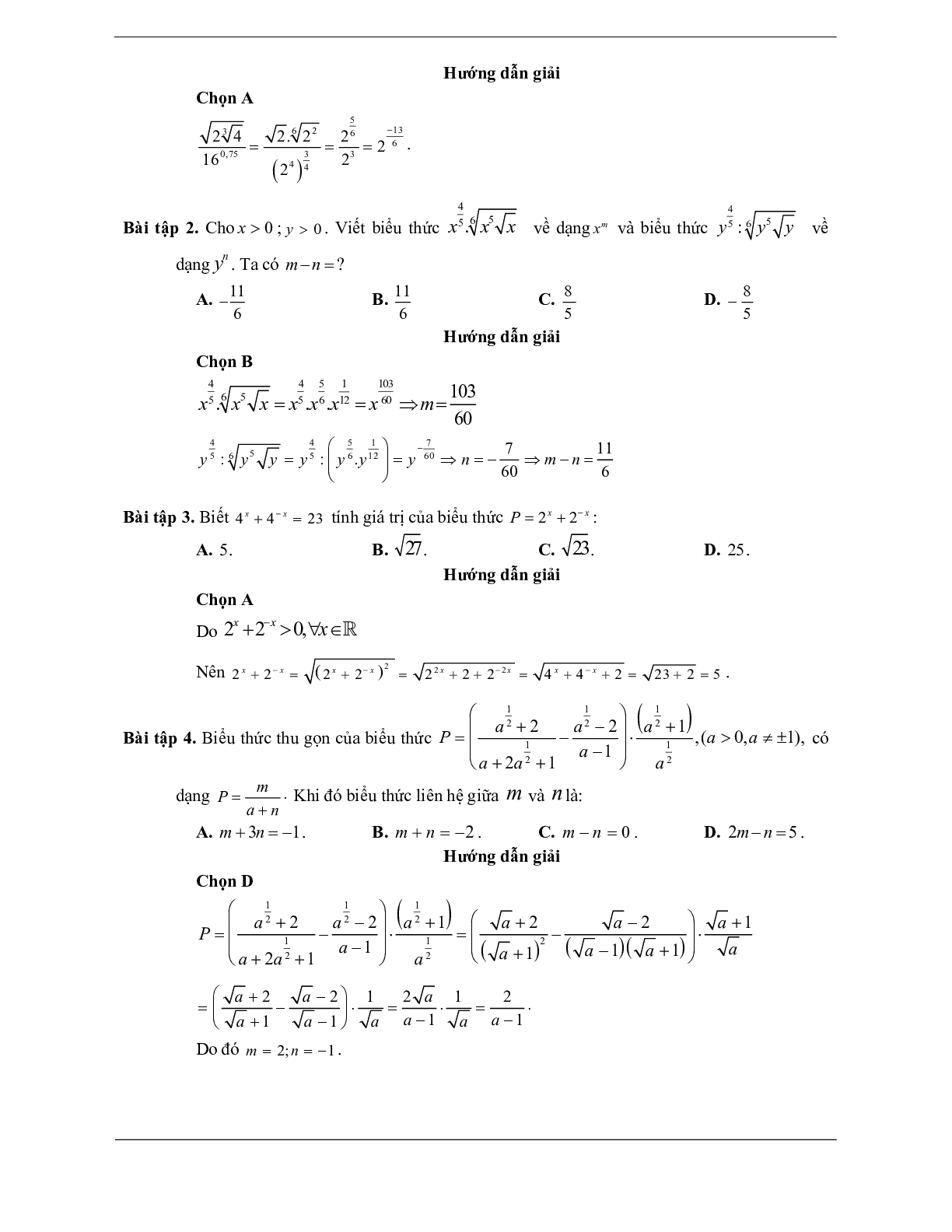 Các dạng bài tập vận dụng cao lũy thừa và hàm số lũy thừa (trang 3)