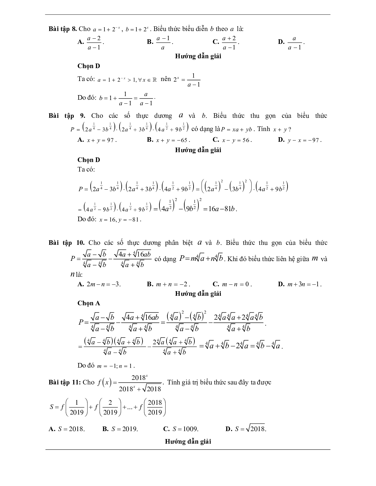 Các dạng bài tập vận dụng cao lũy thừa và hàm số lũy thừa (trang 5)