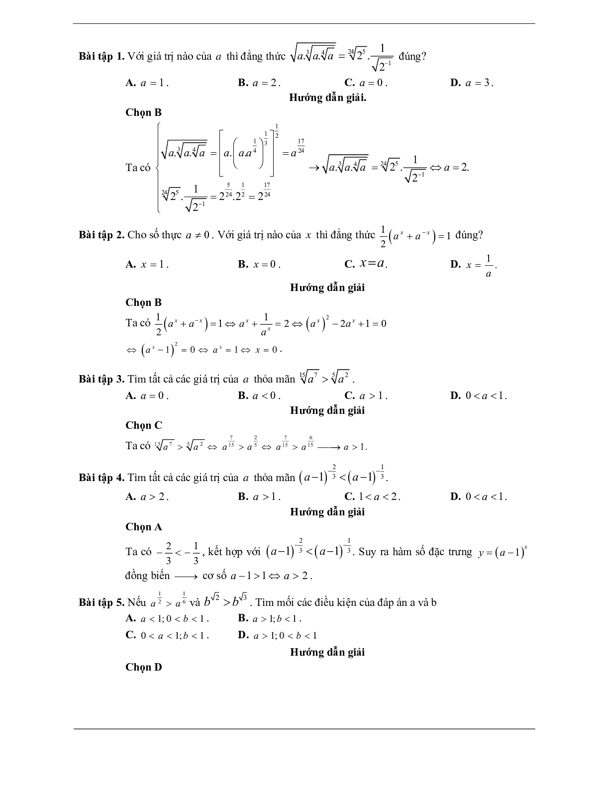 Các dạng bài tập vận dụng cao lũy thừa và hàm số lũy thừa (trang 7)