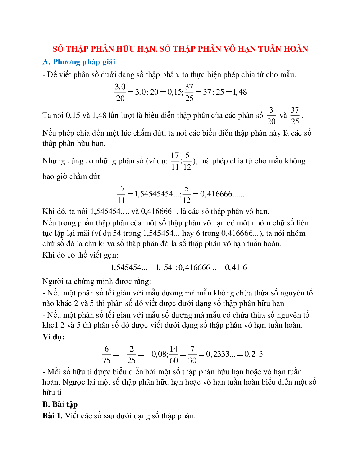 Cách giải Số thập phân hữu hạn, số thập phân vô hạn tuần hoàn (trang 1)