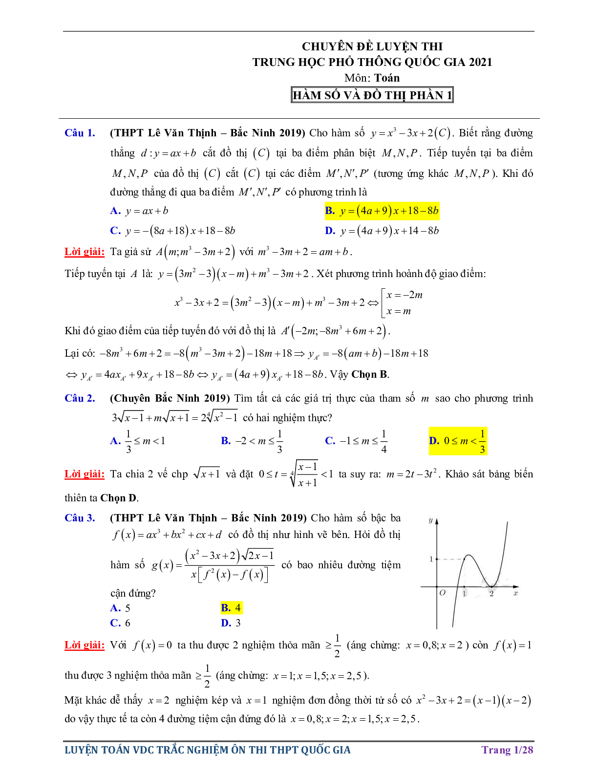 Bài tập Vận dụng cao - Nghiệm của phương trình hàm hợp ôn thi THPTQG năm 2021 (trang 1)