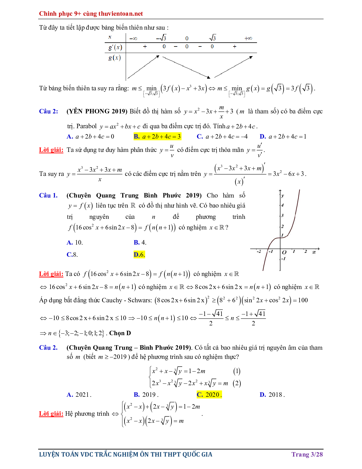 Bài tập Vận dụng cao - Nghiệm của phương trình hàm hợp ôn thi THPTQG năm 2021 (trang 3)