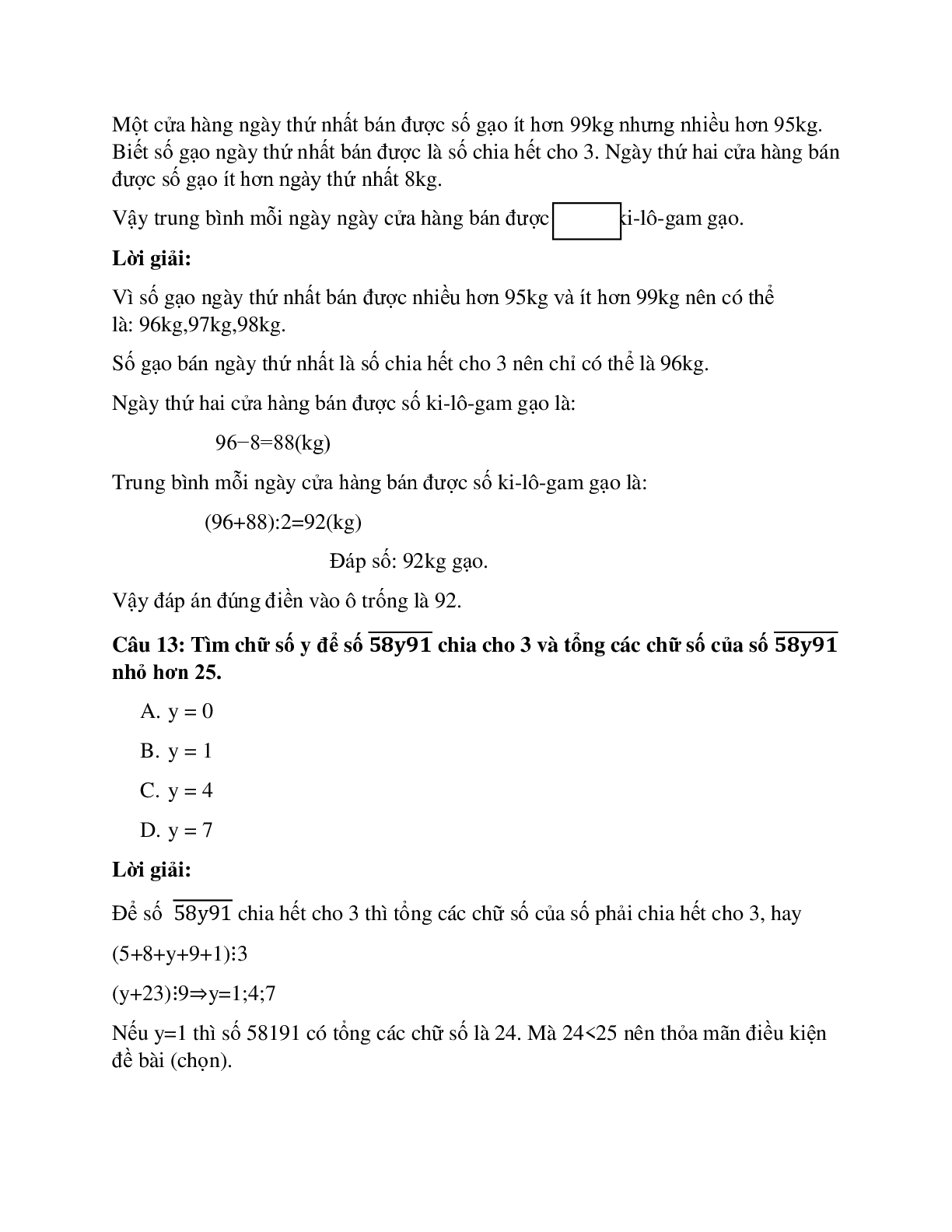 28 câu Trắc nghiệm Dấu hiệu chia hết cho 3 có đáp án 2023 – Toán lớp 4 (trang 6)