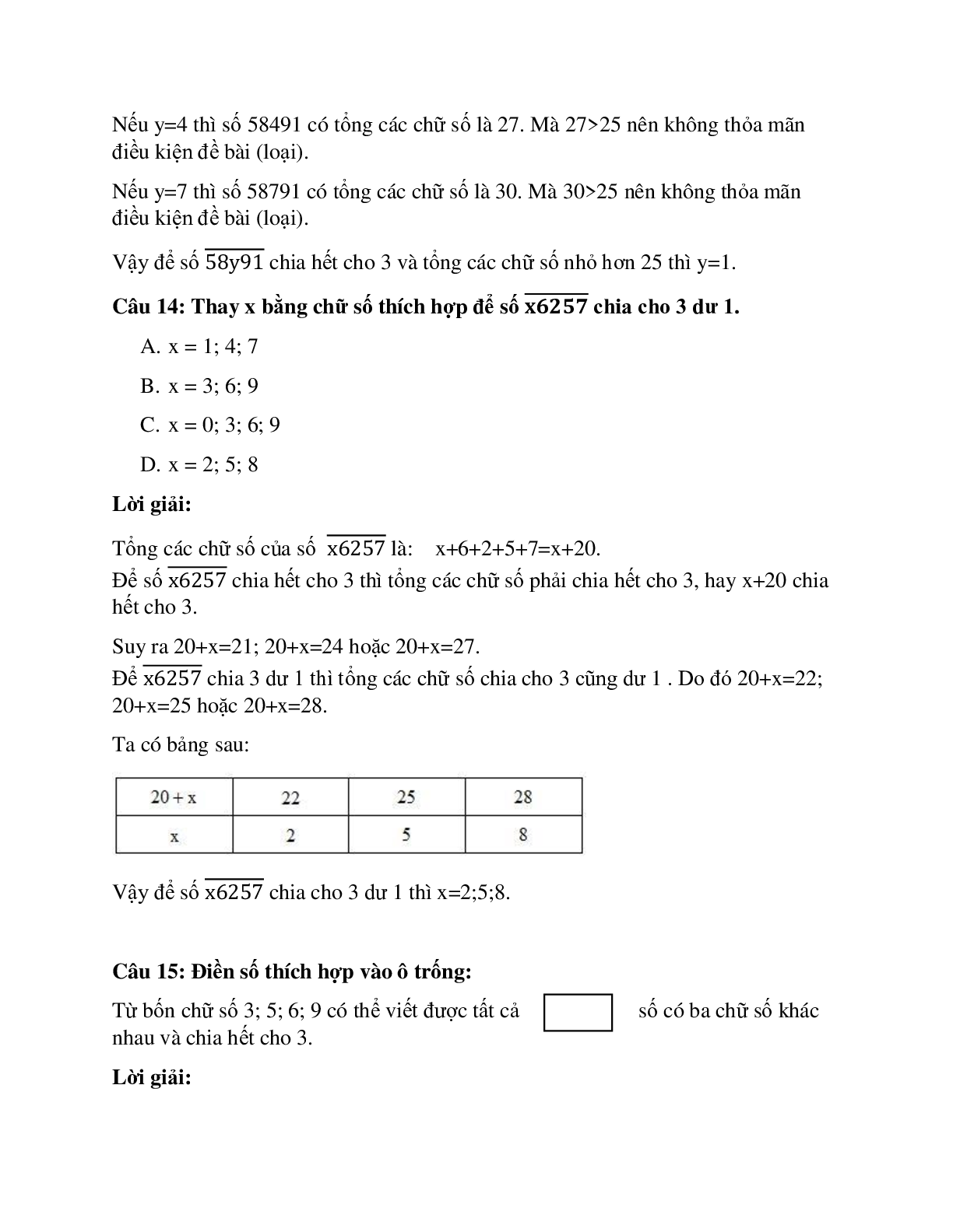 28 câu Trắc nghiệm Dấu hiệu chia hết cho 3 có đáp án 2023 – Toán lớp 4 (trang 7)
