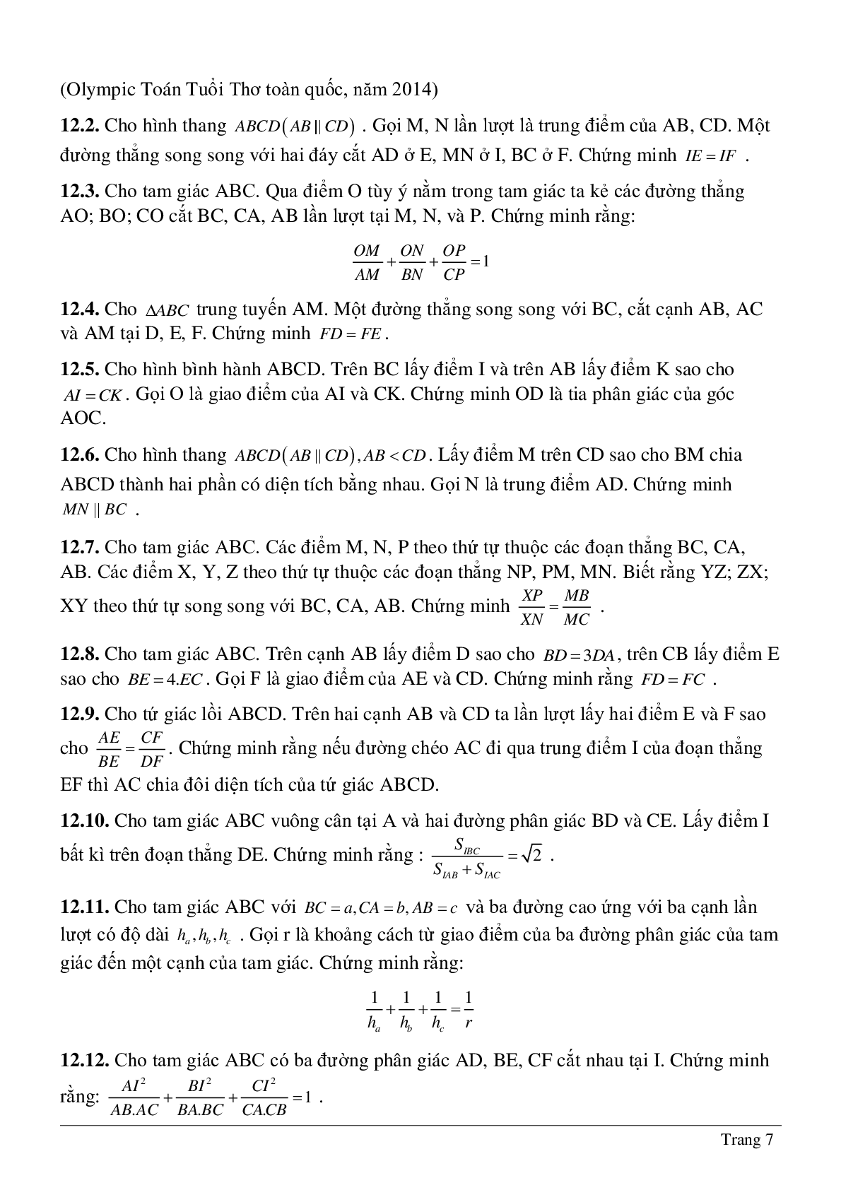 Phương pháp diện tích - Hình học toán 8 (trang 7)