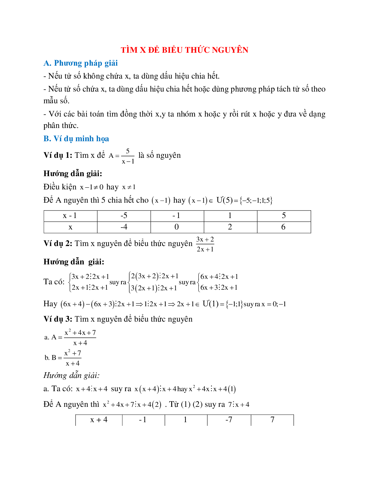 Cách giải Tìm x để biểu thức nguyên (trang 1)