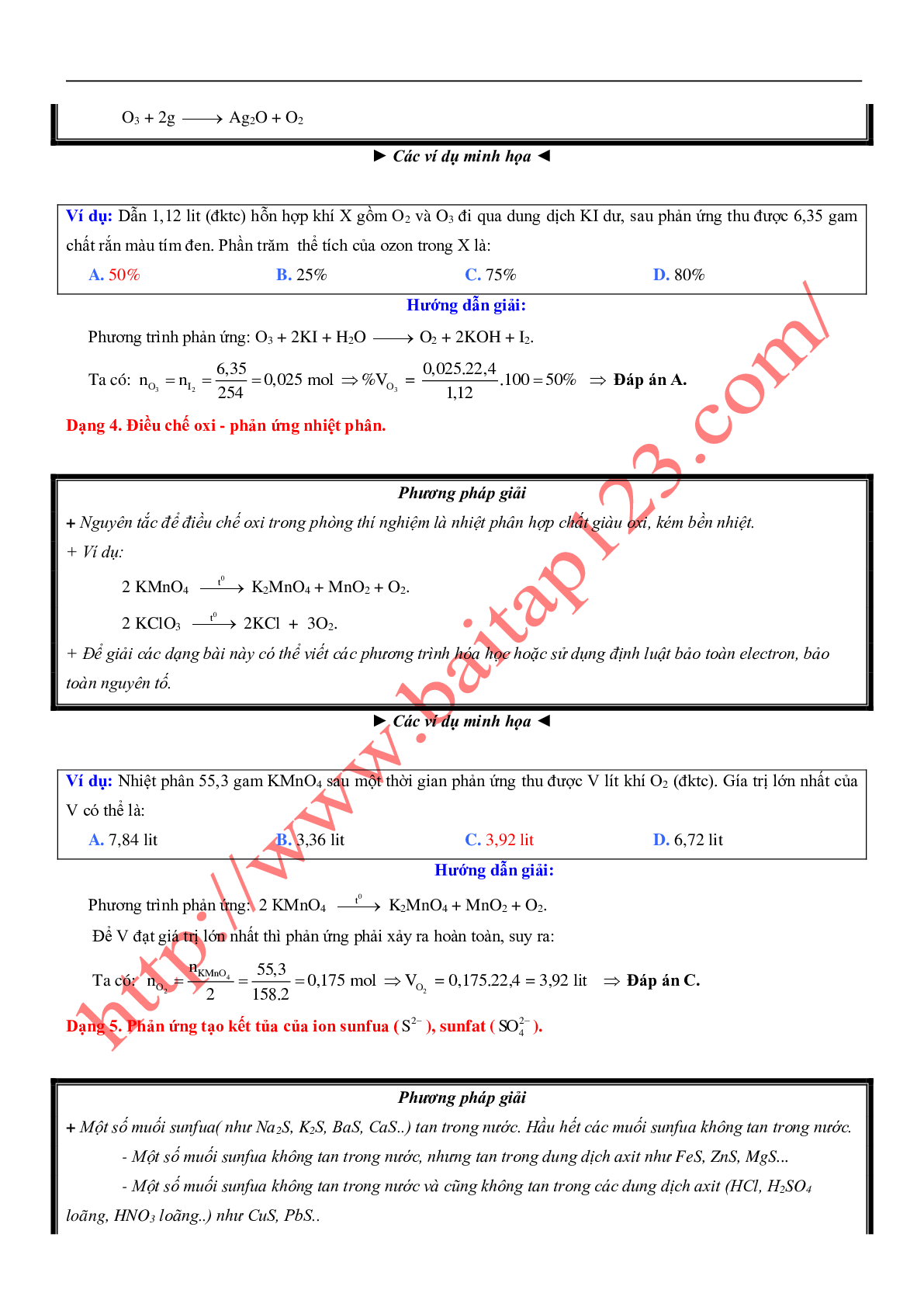 12 dạng bài toán về Oxi - Lưu huỳnh có lời giải chi tiết môn Hóa học lớp 10 (trang 7)