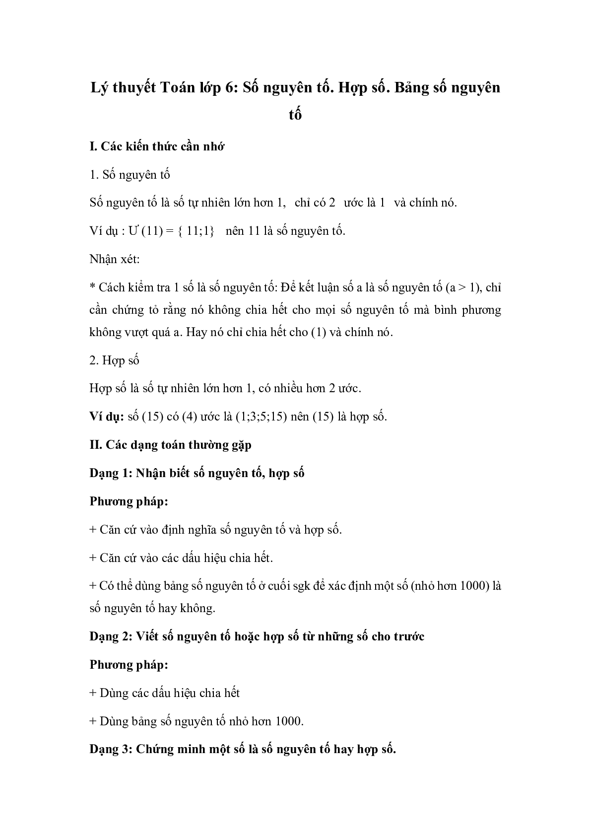 Lý thuyết Toán lớp 6: Số nguyên tố. Hợp số. Bảng số nguyên tố (trang 1)