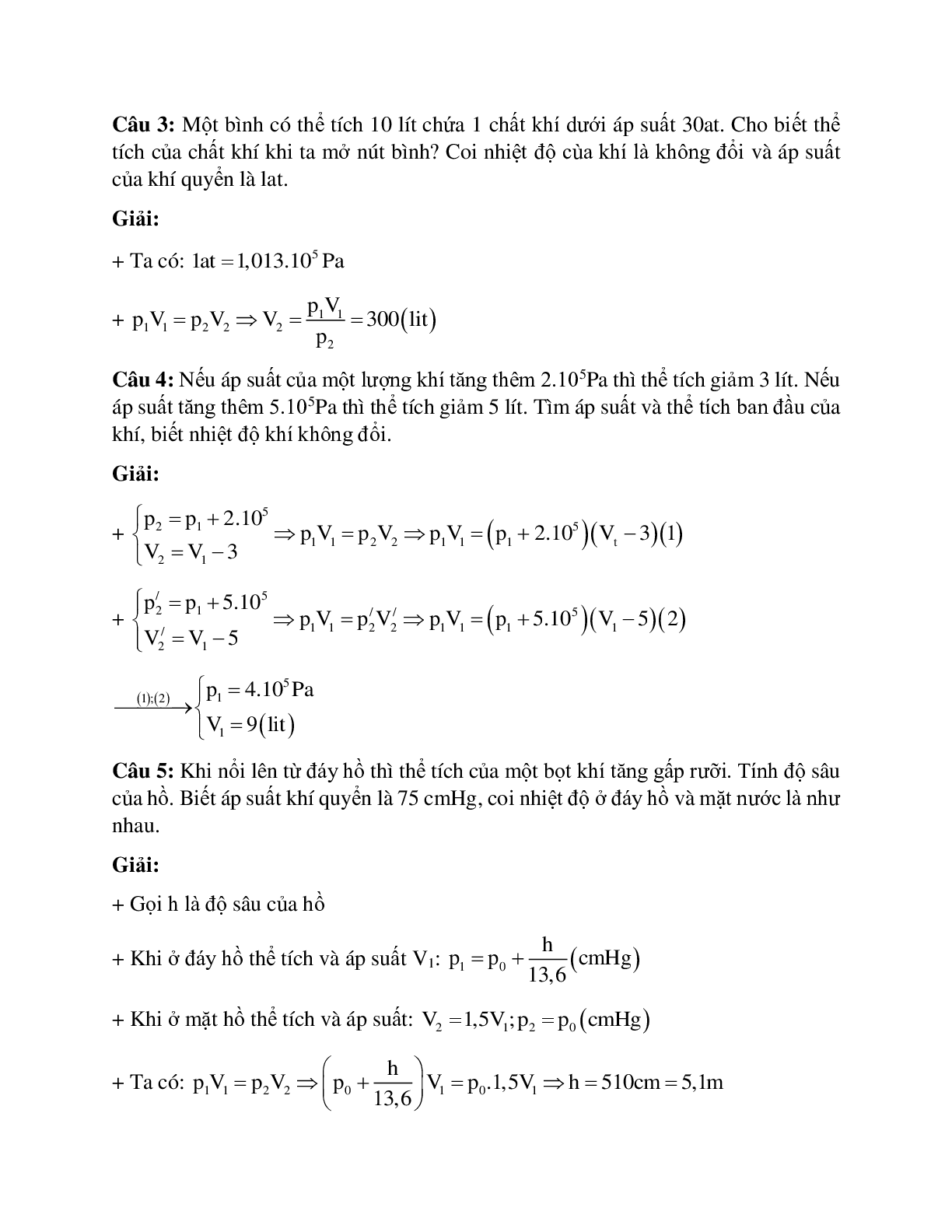Bài tập về quá trình đẳng nhiệt - Định luật Bôi – lơ Ma-ri-ot có lời giải (trang 3)